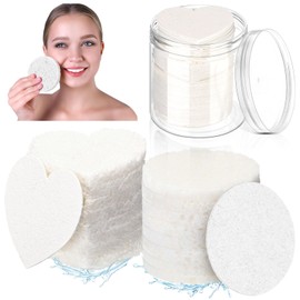 Loopeer 96 Pcs Compressed Facial Sponges with Container Disposable Face Sponge Pads for Washing Face Cleansing Exfoliating Esthetician Makeup Removal(White)