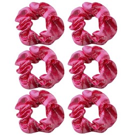 OTYOU 6 Pack Shiny Polka Dots Metallic Hair Scrunchies Rich Tones Scrunchy Bobbles Elastic Hair Ties Hair Accessories for Performance,Dance,Cheer,Party Favors (Hot Pink)