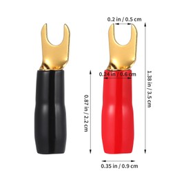 IMIKEYA 10 Pairs 8GA Copper Gold Plated Spade Terminal Fork Adapters Speaker Crimp Barrier Spades Connectors Plugs (Red and Black)
