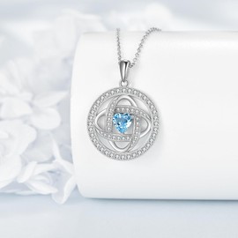 YONFQE Infinity Necklace 925 Sterling Silver Heart Blue Crystal Pendant Celtic Knot Jewelry Birthday Gifts for Women Mother Wife