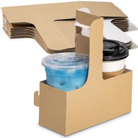 FMP Brands 2 Cup Disposable Drink Carrier with Handle, 200 Pack Kraft Paperboard Handled Drink Carriers 12-30 oz to Go Coffee Cup Holder, Cup Carrier for Cold Hot Drinks, Takeout, Cafe and Restaurant