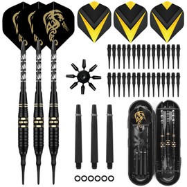 Darts with Plastic Tip, 18 g, 3-Piece Dart Set for Dartboard, Electronic with 30 Soft Dart Tips and Storage Box, Dart Accessories Darts for Electronic Dartboard