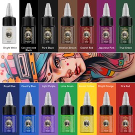 14 Colors Tattoo Ink Set,1/2 oz (15ml) per Bottle Professional Tattoo Ink Colors Set for Outlining&Shading, Tattoo Pigments for Body Art Tattoo Supply Gift for Artist and Beginners