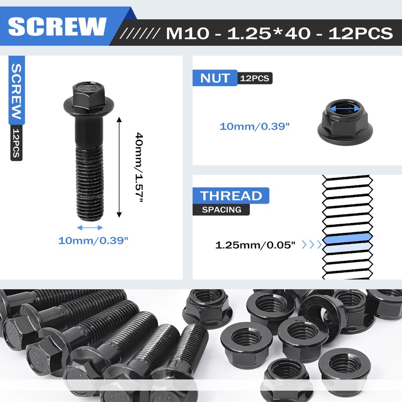 GOFIRA M10 x 1.25 x 40mm Flanged Hex Head Bolts