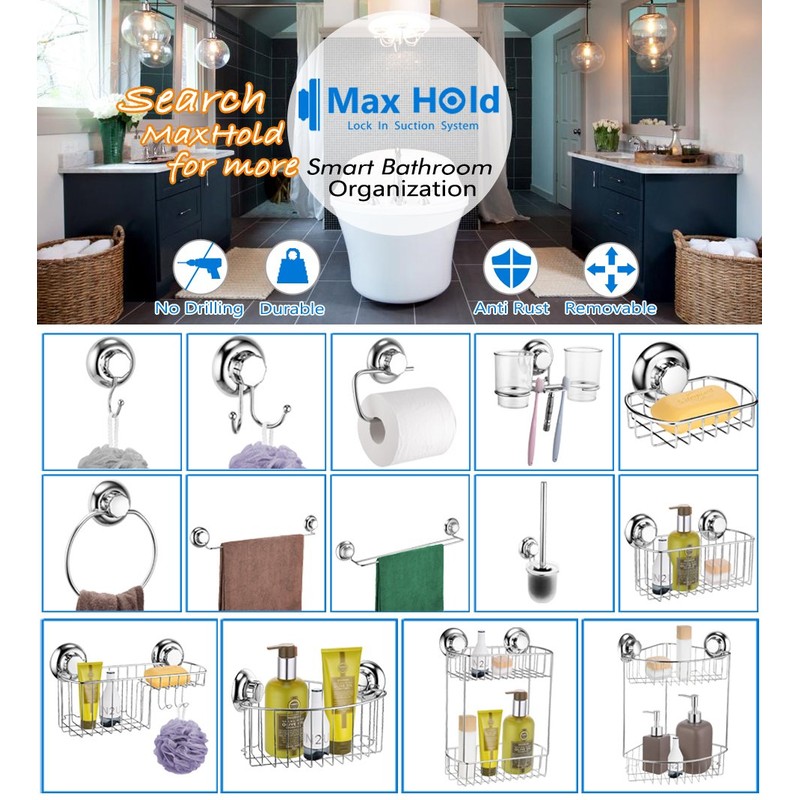 MaxHold No-Drilling/Suction Cup Kitchen Paper Roll Holder - Vaccum System