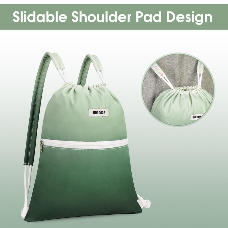 WANDF Drawstring Backpack with Shoulder Pads Sports Gym Bag Water