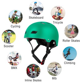 FAYDUDU Kids Bike Helmet Toddler Skateboard Helmets for Ages 3-13 Years Boys Girls CE Certified Safety Adjustable Multi-Sport Roller Skating Scooter Cycling Helmet (Green, M)