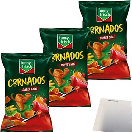 Funny Fresh Cornados Sweet Chili Crispy Corn Snack Pack of 3 (3 x 80 g Bag) + usy Block