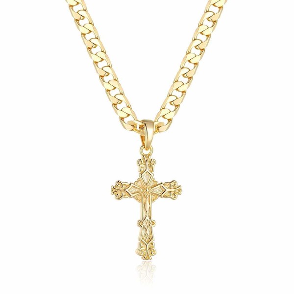 THE BLING KING New Gold-Plated Filigree Cross Pendant with 22-Inch