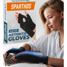 Sparthos Arthritis Hand Compression Gloves - Helps With Carpal Tunnel, Neuropathy & Artritis Pain - Support Your Hands While Typing - Fingerless Circulation Glove - Fits Men & Women (Black - Medium)
