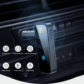Bluetooth 5.0 Transmitter Receiver 3.5mm Bluetooth Audio Adapter 2-in-1 Portable Wireless 3.5mm Aux Audio Car Kits Adapter Hand-free Calls for Car Home Audio Music Streaming Sound System