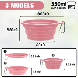 Rest-Eazzzy 2-Pack Silicone Collapsible Dog Bowls, BPA Free Dishwasher Safe, Portable Foldable Travel Bowl, Food Water Feeding Cup Dish for Dogs Cats with 2 Carabiners (Grey, Pink, 550 ML)