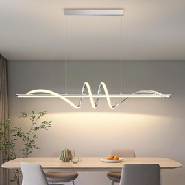 LannlKer Modern Pendant Light Kitchen Island 47in Dimmable Hanging Lamp 3000k-6000K Adjustable Warm/Nautral/White with Remote Control, Kitchen Island Lighting Chrome Silver