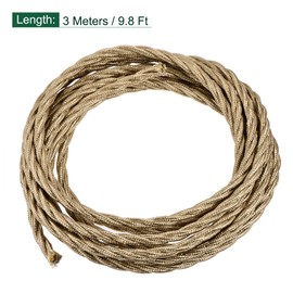 sourcing map Twisted Cloth Covered Wire 3 Core 18AWG 3 Meter/9.8 Feet, Vintage Woven Fabric Electrical Cable for Pendant Light DIY Project, Light Gold