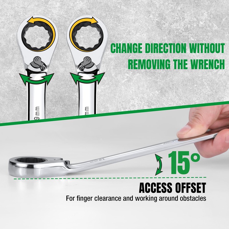 SK Reversible Ratcheting Wrench Set, Combination Wrench Set, 8-Piece, Metric,
