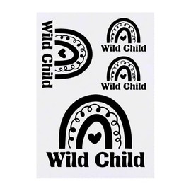 4 x 'Wild Child Text And Rainbow Image' Temporary Tattoos - Water Resistant, Skin-Safe, Non-Toxic Transfers, Mixed Sizes (TO00081220)