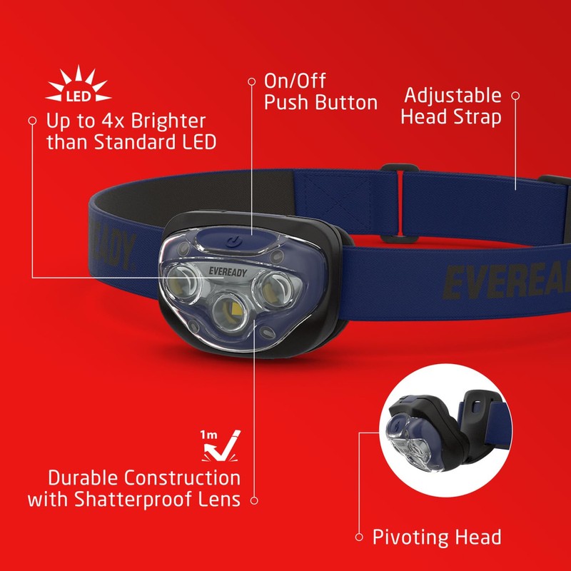 Eveready LED Headlamp, 200 Lumen, IPX4 Water Resistant, Durable Indoor
