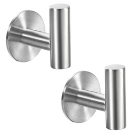 Vuzvuv Adhesive Brushed Nickel SUS304 Stainless Steel Towel Hooks – Heavy Duty Waterproof, Self-Adhesive Coat Robe Hook for Bathroom, Kitchen, Hotel (2-Pack)