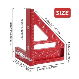 3D Multi Angle Measuring Ruler, 3D Hole Position Layout Drawing 45 and 90 Degree Woodworking Square Small Framing Square Tool with Angle Position Pin for Carpentry (Red)