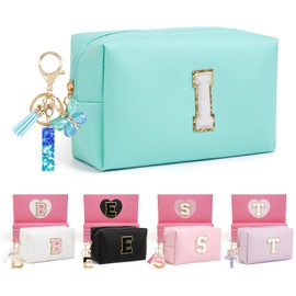 AIBFRID Birthday Gifts for Women Her,Travel Cute Makeup Bag,Large Capacity Cosmetic Bags for Women Makeup Pouch PU Leather Waterproof Cosmetic Bag, Blue, I