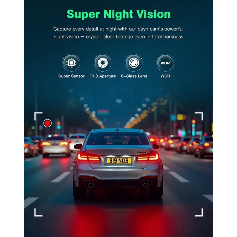 Dash Cam Front and Rear 4K+1080P, UHD Built-in WiFi DashCam