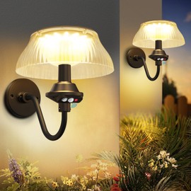 Solar Powered Wall Lantern for Outside, Dusk to Dawn Solar Sconce Lights Outdoor, Exterior Porch Lighting with Motion Senor, Waterproof Light Fixtures Wall Mount for Barn House Garage Front Door Yard