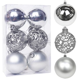 Large Christmas Ball Christmas Baubles Christmas Balls Ornaments for Christmas Tree Medium Shatterproof Hanging Ball Baubles for Xmas Wedding Festival Decor (Silver, Medium-6cm)