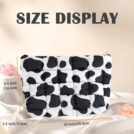 HFLZBRO Puffy Quilted Makeup Bag, Cosmetic Bag, Travel Toiletry Organizer Pouch, Clutch for Wom (Cow Print)