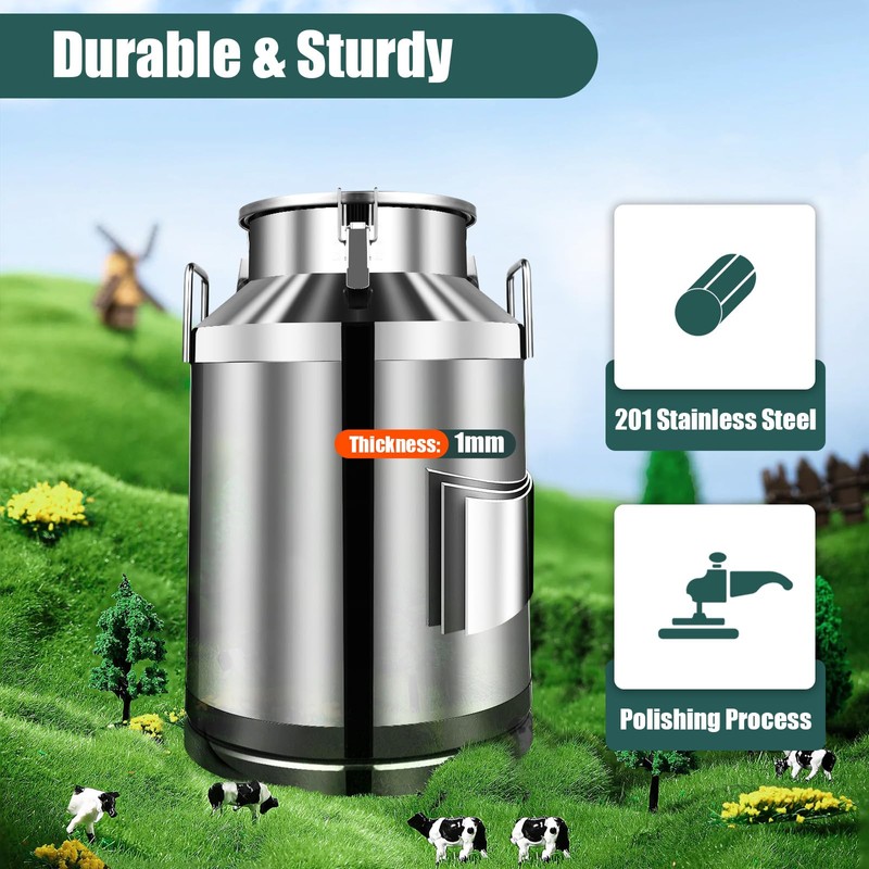 Milk Can, 60 Liter Milk Jug - Durable Stainless Steel,