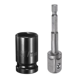 sourcing map Deep 6-Point Impact Socket 1/2" Drive 17mm Metric Socket 1.5" Length with 1/4" Hex Shank Adapter, CR-V Steel Socket Adapter Accessory Tool Set Kit for Hex Bolts Nuts