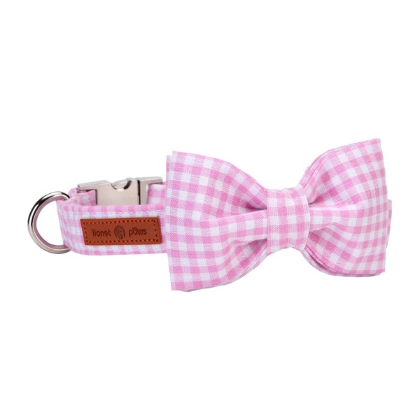 (S, Pink grid) - Lionet Paws Dog And Cat Collar