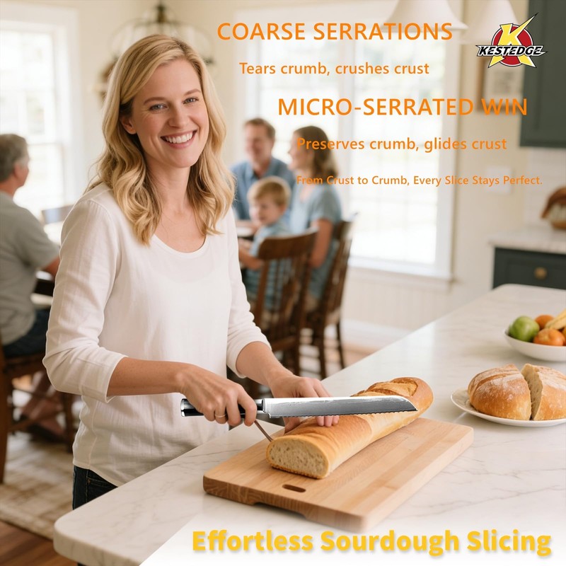 KESTEDGE 8-Inch Sourdough Bread Knife, Micro-Serrated for Bread Slicing