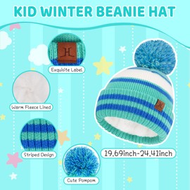 FZ FANTASTIC ZONE Kids Toddler Winter Hat Beanie with Warm Fleece Ski Baby Hats for 2-7 Years Skull Cap Baby Boys Girls Gifts Lake Blue