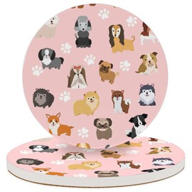 Dog Absorbent Car Coasters for Cup Holders Ceramic Coasters with Cork Back for Bar Coffee Desk Table Decorations, 4" 1 Pack