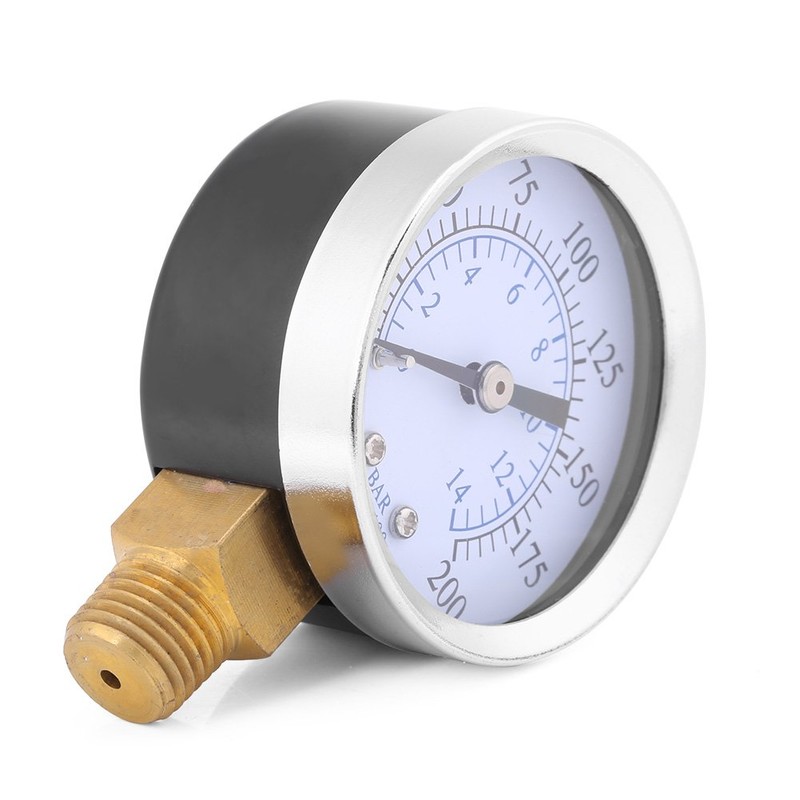 Air Compressor Pressure/Hydraulic Gauge, 1/4in NPT Brass Thread Side Mount,0-200psi