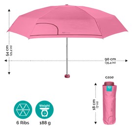 PERLETTI Pocket Umbrella Compact for Women - Mini Umbrella Super Small Foldable Girls with Manual Opening - Women's Umbrella with Case - Diameter 90 cm, pink
