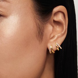 MILACOLATO Gold Hoop Earrings for Women 14K Gold Plated Small Huggie Earrings Hypoallergenic Sterling Silver Post Trendy Double Hoop Earrings Jewelry