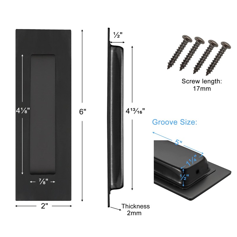 Malimali 6 Inch Recessed Finger Flush Pulls for Pocket Door