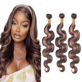 Highlight Brown Body Wave Bundles P430 Human Hair Bundles Two Tone Dark Brown Mixed With Color 30 Bundles for Black Women 18 20 22 Inch Ombre Brown Bundles