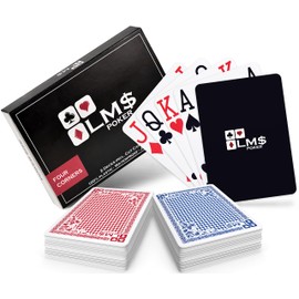 LM$ Poker Cards Plastic Professional 4 Corner Signs with Cut Card - [2 x] High-Quality Poker Cards 54 Sheets - Waterproof and Sturdy Playing Cards in Double Pack - Plastic Cards with Jumbo Index