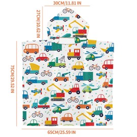 Satiskid Kids Hooded Towel Poncho 65x75cm Children Beach Towel Poncho Towelling Poncho with Hood Boys Girls Bath Towel Bathrobe Hooded Swimming Towels Kids Pool Beach Changing Robe (White- Cars)