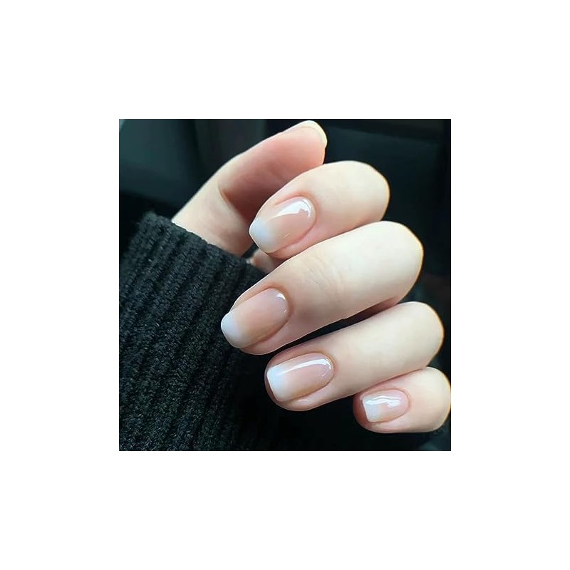 24Pcs White Gradient Press on Nails Short Gradient Nails Extra