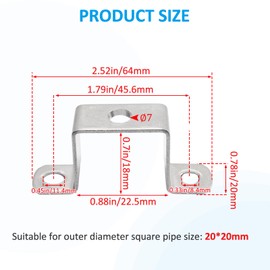 Jinyuanchao 4pcs 304 Stainless Steel Heavy Duty Perforated Square u-Bolt Clamp, Corrosion Resistant Pipe Clamp or Pipe, Automotive Parts (0.79 x 0.79in/20 x 20mm)