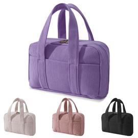 LYDZTION Makeup Bag, Makeup Organizer Large Travel Toiletry Bags for Women, Cosmetic Bag Cute Corduroy Makeup Travel Bag, Purple