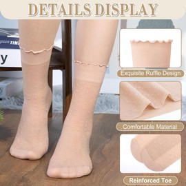 Justay 15 Pairs Sheer Ruffle Socks Woman Summer Cool See Through Thin Stocking Cute Frilly Lace Crew Socks