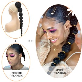 Matriarchs- Extensión de cola de caballo afro rizada con burbujas para mujeres negras, cola de caballo larga con cordón, cola de caballo negra natural con clip para niños, pieza de cabello sintético,