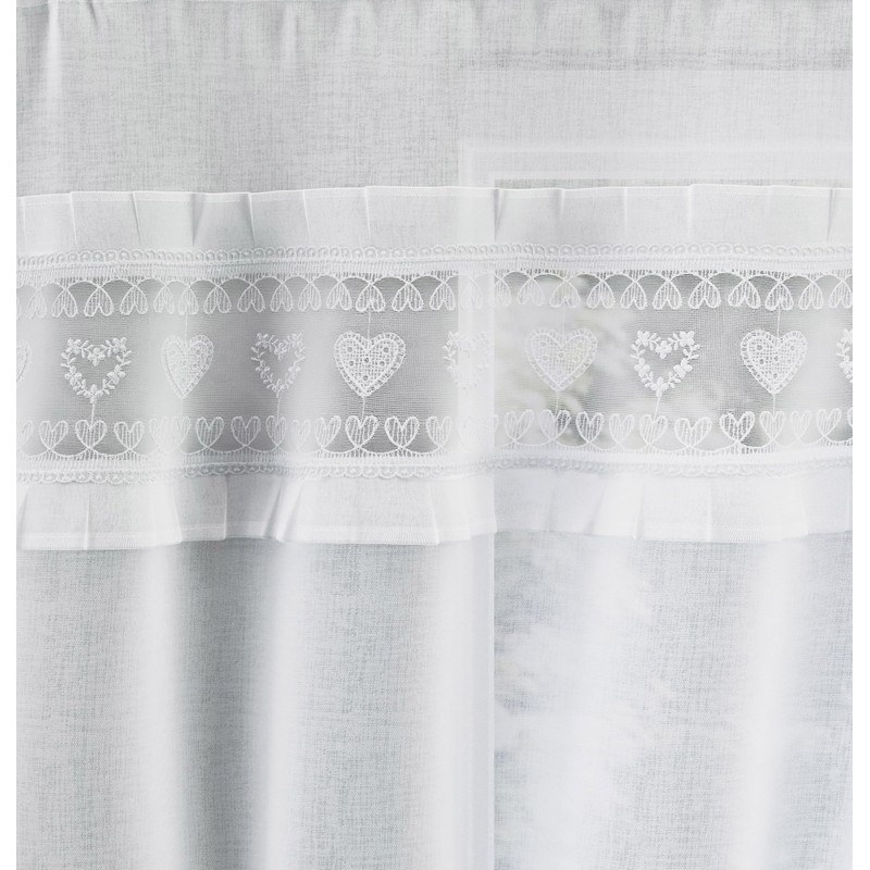 Tyrone Textiles Lucy Embroidered Heart White Kitchen Window Set Curtain
