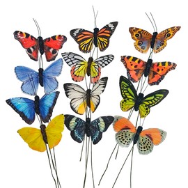 Berfutall-Artificial Feather 3D Butterfly Party Decorations Set of 12 with Wire 12 Color Ornaments for Christmas Tree(B)…