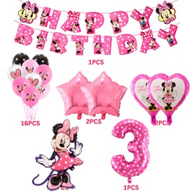 Birthday Decoration Minnie 3 Years, Pack of 23 Minnie Balloons, 3 Years Birthday, Minnie Balloons Birthday, Birthday Decoration 3 Years Girls, Minnie Birthday Party Supplies, Birthday Decoration Girls