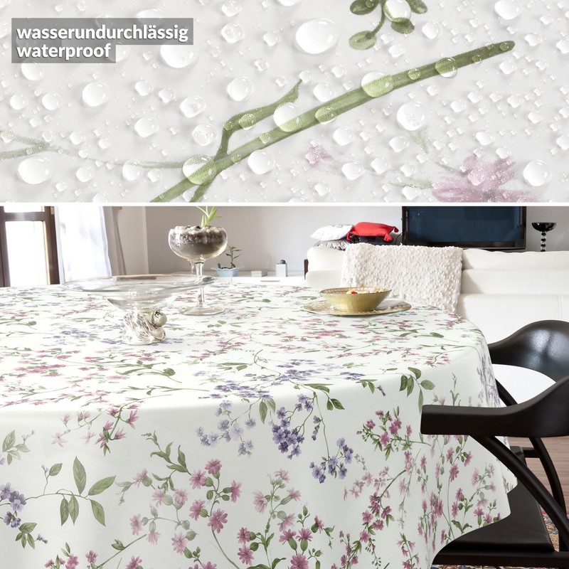 ANRO Oilcloth Tablecloth Oilcloth Tablecloth Washable Garden Tablecloth Flowers Round